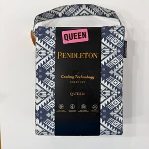 Pendleton QUEEN Sheet Set Cooling Westward Journey Navy Geometric 4 Piece NWT